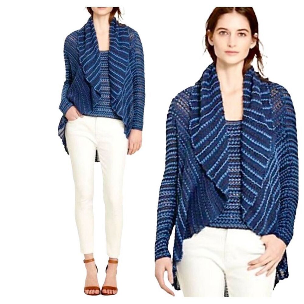 RALPH LAUREN Shawl Collar Cardigan Sweater Cotton Linen Blue Open S-M